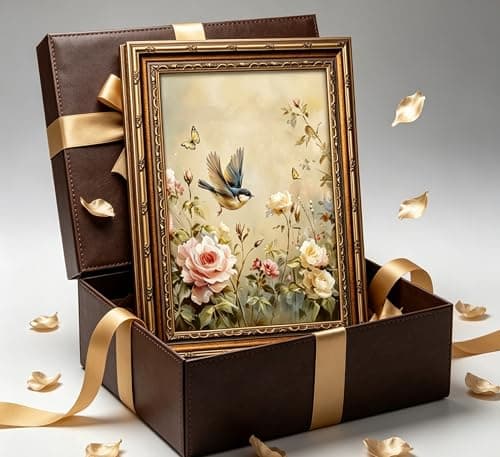 Vintage Gold Framed Bird Wall Art Spring Cottagecore Painting Canvas Sparrow And Butterfly In The Rose Bush Picture Wall Decor Whimsical Floral Aesthetic Print Artwork For Living Room Bedroom — view 5