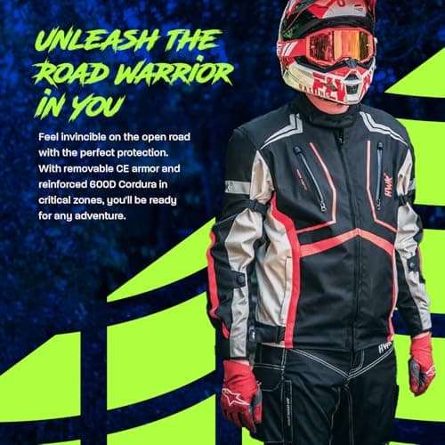 HWK Motorcycle Jacket for Men and Women Scorpion with Cordura Fabric for Enduro Motocross Motorbike Riding, Red, X-Large — view 5