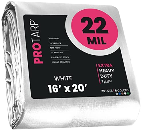 PROTARP Extreme Heavy Duty 22 Mil Tarp Cover, Waterproof, UV Resistant, Rip and Tear Proof, Poly Tarpaulin with Reinforced Edges for Roof, Camping, Patio, Pool, Boat. (White 16′ X 20′)