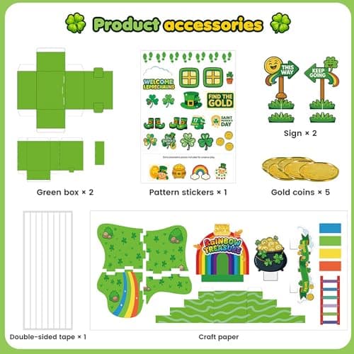 LEKSON St. Patrick’s Day Leprechaun Trap Craft Kit for Kids, Rainbow Treasure DIY Decoration Scene with Path, Signs & Accessories, Classroom & Holiday Activity Set — view 6