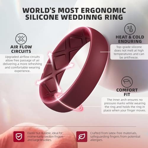 Egnaro Women's Silicone Anniversary Rings, 5.5mm/2.5mm Wide 2mm/1.8mm Thick Stackable Wedding Bands, Comfort Fit Breathable for Nurse, Workout, Pregnancy, Travel, Daily Gift