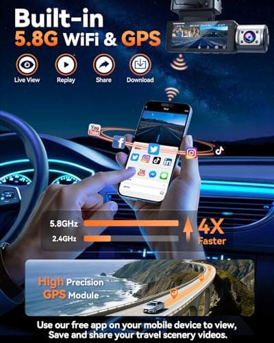 4K Dash Cam Front and Rear, Full HD 3 Channel Dashcam, Free 128GB Memory Card, Built-in 5.8GHz WiFi Built-in GPS, Collision Sensor, Night Vision, 3.16" IPS, 24H Parking Mode（Silver） — view 5