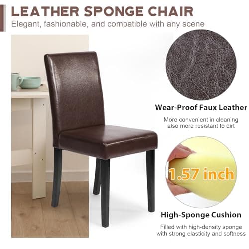 FDW Dining Chairs Dining Room Chairs Parsons Set of 4 Dining Side Chairs for Home Kitchen Living Room (Brown) — view 3