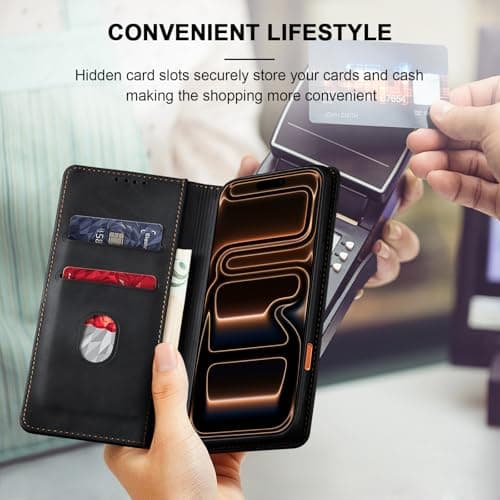 Jasonyu Flip Wallet Case for iPhone 17 Pro Max,Leather Magnetic Folio Cover with Card Holder,Kickstand - TPU Shockproof Durable Protective Phone Case,Black — view 5