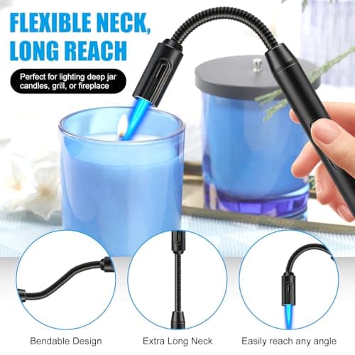 2 Pack Torch Lighters - Butane Not Included, Windproof Long Stick Lighter with Flexible Long Neck and Visible Fuel Window, Refillable Jet Flame Butane Lighters for Candles Grill BBQ Fireplace — view 3