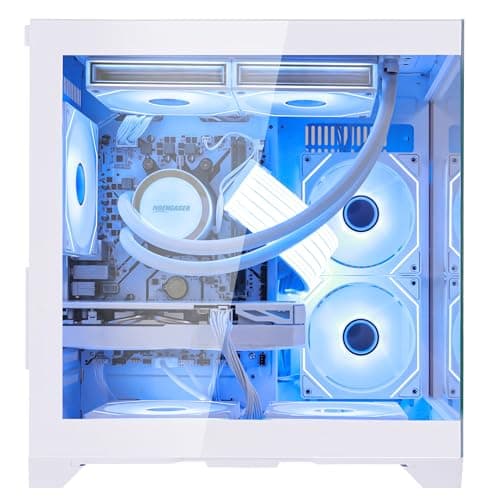 HELLOLAND White Gaming Desktop PC, AMD Ryzen 7 5700X 3.4GHz, GeForce RTX 5060 8GB, 32GB DDR4 RAM, 1TB PCIe SSD, 240mm AIO Liquid Cooler, WiFi Bluetooth, ARGB Fans with Software Control, Windows 11 — view 4