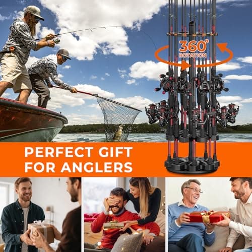 KastKing V16 Rotating Fishing Rod Holder for Garage, Floor Rack Holds Up to 16 Rods & Combos, Space-Saving Pole Organizer with Foam, Durable ABS, Fishing Gear Storage Gift for Men — view 9