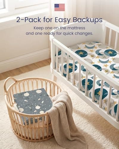 TotAha Space Bassinet Sheets, Super Stretchy Jersey Star Bedside Bassinet Sheets, Buttery Soft Bassinet Mattress Sheets Compatible with Halo, Baby Delight, Koola, Chicco Lullago, and Other Bassinet — view 5