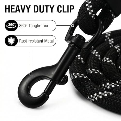 PETESCORT Strong Heavy Duty Dog Leash for Large Dogs with Padded Handle - 6FT,10FT,15FT,30FT,50FT Long Dog Leads, Durable Pet Training Leash for Medium & Small Dogs (6FT1/2Inch,Black) — view 2