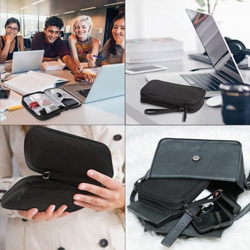 Arae Electronic Organizer, Travel Cable Organizer, Double Layers Portable Waterproof Pouch, Electronic Accessories Storage Case for Cable, Cord, Charger, Phone, Earphone (Black, M) — view 5