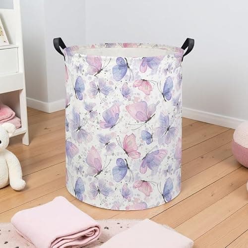 TIBAOLOVER Butterfly Baby Laundry Basket Kids Hamper Animal Toy Storage Bin for Boys Room Decor Baby Nursery Hamper Gift Baskets for Bedroom Bathroom(Fancy Butterfly) — view 4