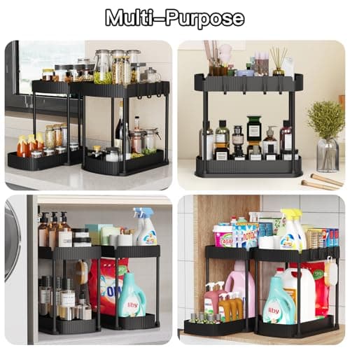 Ukeetap Multi-Purpose Pull-Out Storage Organizers, Under Sink/Cabinet Organizers and Storage for Bathroom & Kitchen, Black, 12.8 Inches, 2 Packs — view 5