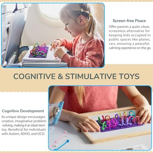 Sensory Activity Board for Kids Boys Girls, Fidget Toys for Stress Anxiety Autistic ADHD, Calm Down Travel Airplane Essentials Toys for 3+ Year Old, Portable Travel Storage Box & 14 Strings — view 3