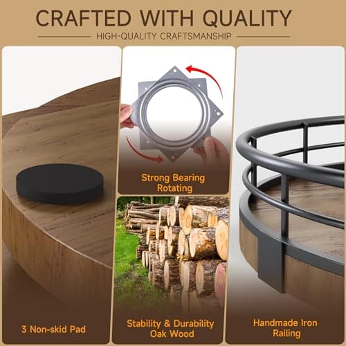 Farmhouse Oak 10" Lazy Susan Turntable Organizer for Cabinet, Round Wooden Lazy Susan Organization and Storage for Dining Table, Pantry, Kitchen, Countertop, Cupboard,Home Decor, Walnut Wood — view 3