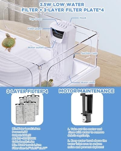 MoonOrange Small Turtle Tank Kit(Tank+Light+Filter), Acrylic Turtle Tank Starter Kit with Bask Platform, Bottom Drain, Multi-Function Area for Small Reptiles.(White) — view 4