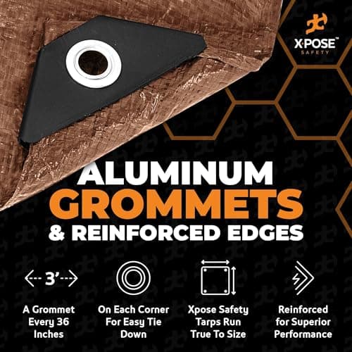 Multipurpose Protective Cover Brown Poly Tarp 12' x 12' - Durable, Water Resistant, Weather Resistant - 5 Mil Thick Polyethylene - by Xpose Safety — view 3