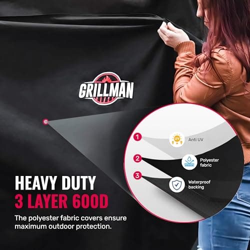 Grillman Heavy-Duty BBQ Cover, Gas Grill Cover for Weber Spirit, Weber Genesis, Char Broil, Nexgrill. Rip-Proof, Waterproof (58 x 24x 48 inches, Black) BBQ Covers — view 3