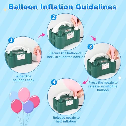 NuLink Balloon Pump Electric Portable Dual Nozzle Air Pump for Balloons Blower Pump Inflator for Decoration, Birthday Party [110V~120V, 600W, Dark Green] — view 3