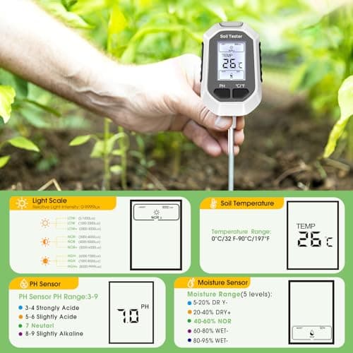 4-in-1 Soil Moisture Meter Digital Plant Temperature/Soil Moisture/PH Meter/Sunlight Intensity Backlight LCD Display Soil Test Meter for Gardening, Farming and Outdoor Plants — view 2