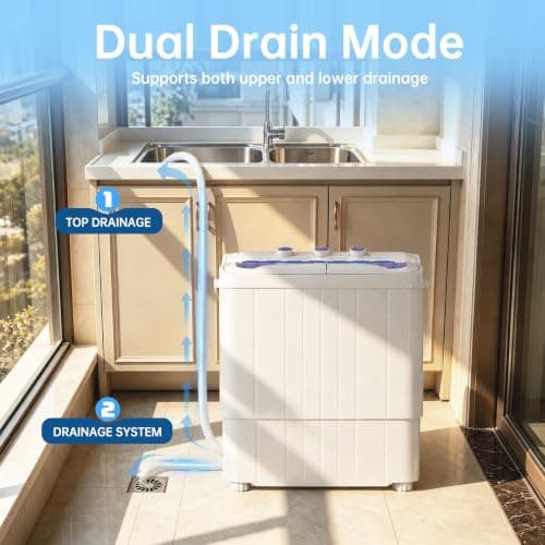 Superday Portable Washing Machine with Upper and Lower Drainage Mode, 16 Lbs Compact Mini Washer and Dryer Combo,Twin Tub Washing Machine Laundry for Apartments RVs and Dorms(Blue) — view 2