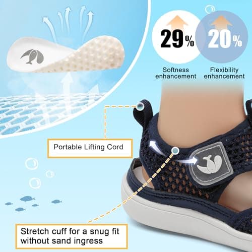 JOINFREE Kids Water Shoes for Toddler Boys Girls Quick Dry Breathable Mesh Pool Beach Shoes with Non Slip Sole Navy 7 Toddler — view 3