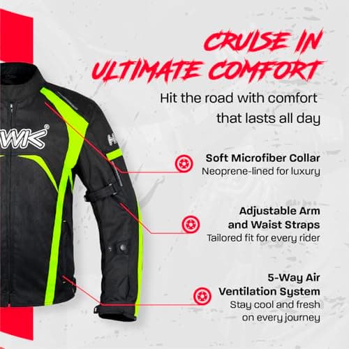 HWK Motorcycle Jacket for Men & Women, Waterproof, High Visibility Rain Jacket with CE Armor, Adjustable, Durable Polyester Motorcycle Riding Jacket, Dirt Bike Gear Enduro Racing, Hi-Vis Green, S — view 2