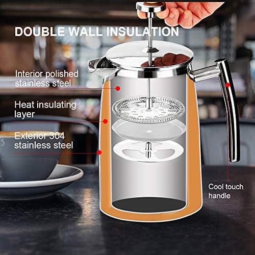Secura French Press Coffee Maker, 50-Ounce, 304 Stainless Steel Insulated Coffee Press with Extra Screen — view 3