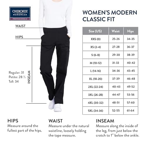 Cherokee Women's Scrub Pants Mid Rise Straight Leg Pull-on Cargo Pant with 6 Pockets & 2-Way Stretch Fabric - WW170, S, Black — view 3