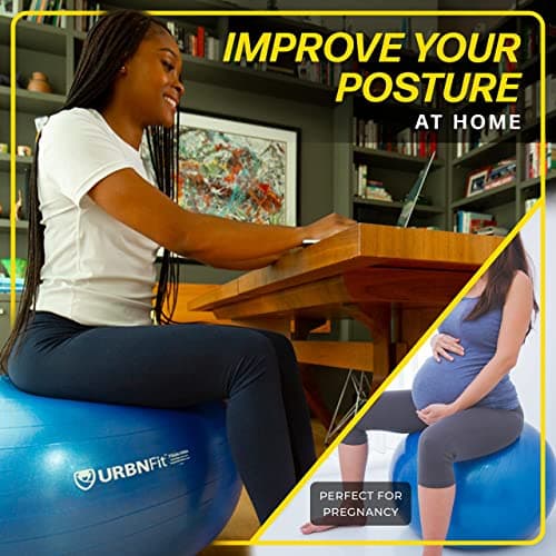 URBNFit Exercise Ball - Yoga Ball for Workout, Pilates, Pregnancy, Stability - Swiss Balance Ball w/Pump - Fitness Ball Chair for Office, Home Gym, Labor- Teal, 26 in — view 5