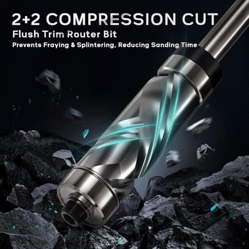 Serestool Top and Bottom Bearing Flush Trim Router Bit 1/4 Shank, 1/2" Cutting Diameter, 1-1/8" Cutting Length, Up&Down Compression Cut, Carbide Spiral Pattern Template Bit for Wood Trimming — view 3