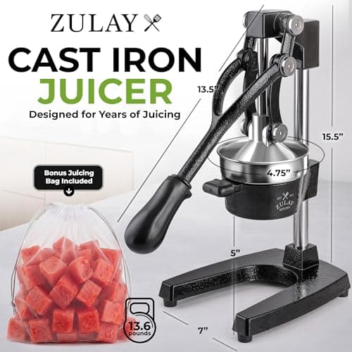 Zulay Kitchen Cast Iron Juicer - Manual Citrus Press and Lemon Squeezer - Premium Quality Heavy Duty Manual Juicer for Orange Juice and Lime Squeezer, Black