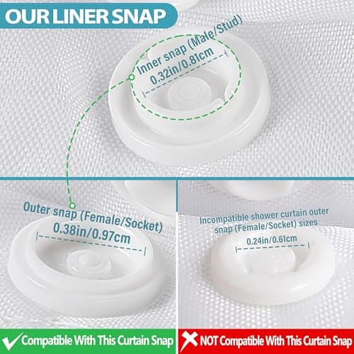 Snap in Shower Curtain Liner Replacement Shower Curtain Liner Removable Liner (1 Pack, 70" W x 54" H-White) — view 4