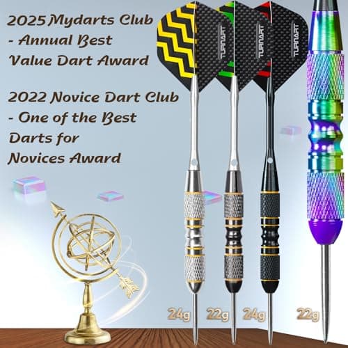 Darts Metal Tip Set - Steel Tip Darts Darts Set Professional Metal Darts 12 pcs 22/24 Grams Pro Dart Set with Stylish Case Aluminum Shafts Extra 9 Flights — view 4