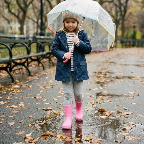 STELLE Toddler Rain Boots Natural Rubber Rainboots Kids Girls Boys Waterproof Easy On Handles Non-Slip Sole(Gumball Pink,7MT-CA) — view 2