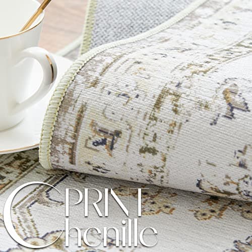 JINCHAN Runner Rug 3x10 Hallway Vintage Rugs Kitchen Washable Runner Floral Print Floor Cover Indoor Thin Rug Retro Mat Accent Rug Bathroom Laundry Room Bedroom Office Farmhouse Taupe — view 2