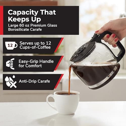 Mueller 12-Cup Drip Coffee Maker - Borosilicate Carafe, Auto-Off, Reusable Filter, Anti-Drip, Keep-Warm Function, Clear Water Level Window Coffee Machine, Kitchen Essentials & Accessories — view 3