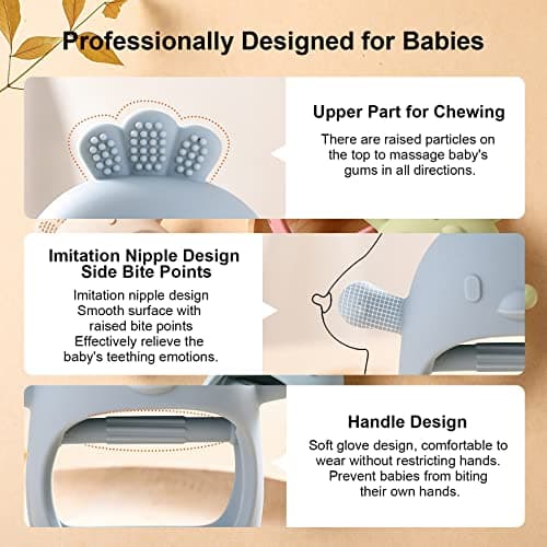 Baby Teething Toys, 2 Pack Teether for Baby, Silicone Mitten Teething Toys for Babies, Baby Teethers Toys 0-3-6-12 Months, Chew Toys Hand Pacifier for Soothing Teething Pain Relief (Beige/Pink) — view 3