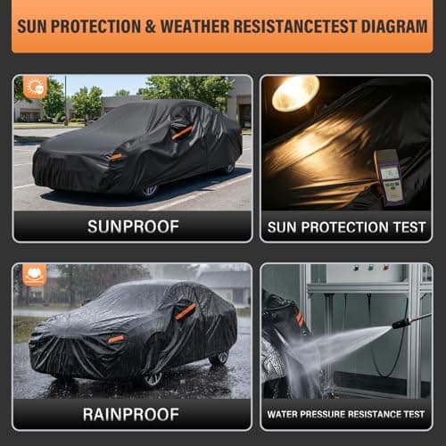 kayme 7 Layers Heavy Duty Car Cover Waterproof All Weather, Full Exterior Cover Outdoor Snow Sun Uv Protection with Zipper for Automobiles, Universal Fit for Sedan (186-193 Inch)