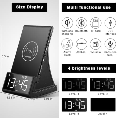 DPNAO 8-in-1 Wireless Charging Station with Bluetooth Speaker, Alarm Clock,FM Radio,Remote Control,Fast Charging Dock Compatible with iPhone 17/16/15/14, Samsung S25/S24,Android Phones — view 7