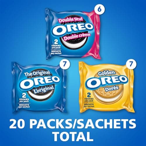 OREO, 20 Snack Packs (Individually Wrapped), 40 Cookies, School, Lunch, Travel, Gift, Birthday, Bulk Variety Pack of OREOs Original Chocolate & Double Stuf & Golden Vanilla Sandwich Cookies, 482g — view 4