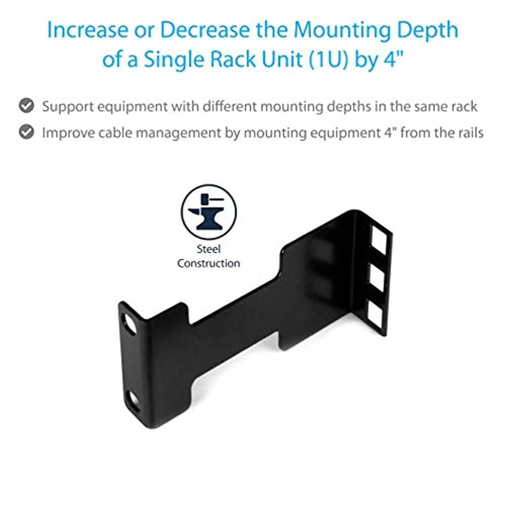 StarTech.com Juego Adaptador de Profundidad de Carril para Racks de Servidores, Extensor de 10cm, Se Ajusta a TAA, 1U, Kit Adaptador, Extensor de Rack de Redes (RDA1U) — view 3