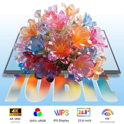 Innoview 23.8” 4K Large Portable Monitor, UHD (3840*2160) 100%sRGB IPS Speakers USB-C HDMI Work Home Second Monitor W/180°Adjustable Stand for Laptop, Desktop, Macbook, Phones, Tablet, PS5/4, Switch — view 3