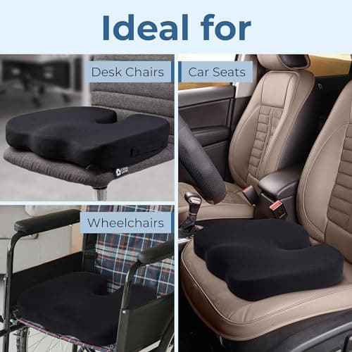 5 STARS UNITED Seat Cushion - Memory Foam Chair Cushion for Tailbone Pain Relief - Ergonomic Support for Coccyx, Sciatica & Butt - Office, Desk & Gaming Chair, Car Seat, Wheelchair, Airplane, Black — view 4