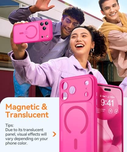 CANSHN Magnetic Compatible with iPhone 17 Pro Max Case, Upgraded [Full Camera Protection] [Compatible with Magsafe] [Translucent Matte] Shockproof Protective Phone Cover 6.9 Inch - Hot Pink — view 2