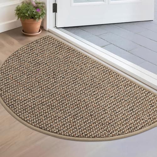 BEQHAUSE Dirt Trapper Door Mat 17" x 30" Half Circle Non Slip Washable Doormats Entrance Rugs Absorbent Welcome Low Profile Floor Mats for Front Back Door and Entryway, Taupe