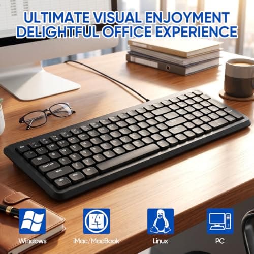 Guiheng Wired Computer Keyboard, Plug Play USB, Large Number Pad, LED Indicators，Ergonomic, Anti-Wear Letters Full Size Keyboard,for Windows Mac PC Laptop-Black — view 5
