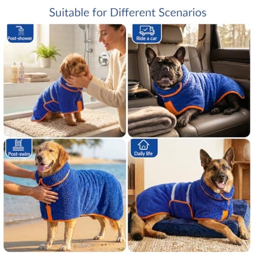 Bienbee Dog Bathrobe, Quick Drying Super Absorbent Pet Robes for Small Medium Large Dogs, Drying Coat for After Bath & Swim, Warm & Cozy Dogs Towels, Dog Puppy Bath Supplies, Dark Blue XL — view 6