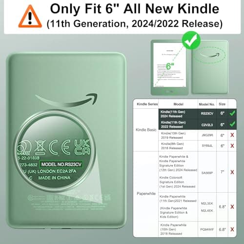 MoKo Case Fits 6" All-New Kindle (11th Generation-2024/2022 Release), Lightweight Shell Cover with Auto Wake/Sleep for Kindle 2024/2022 11th Gen e-Reader, Matcha