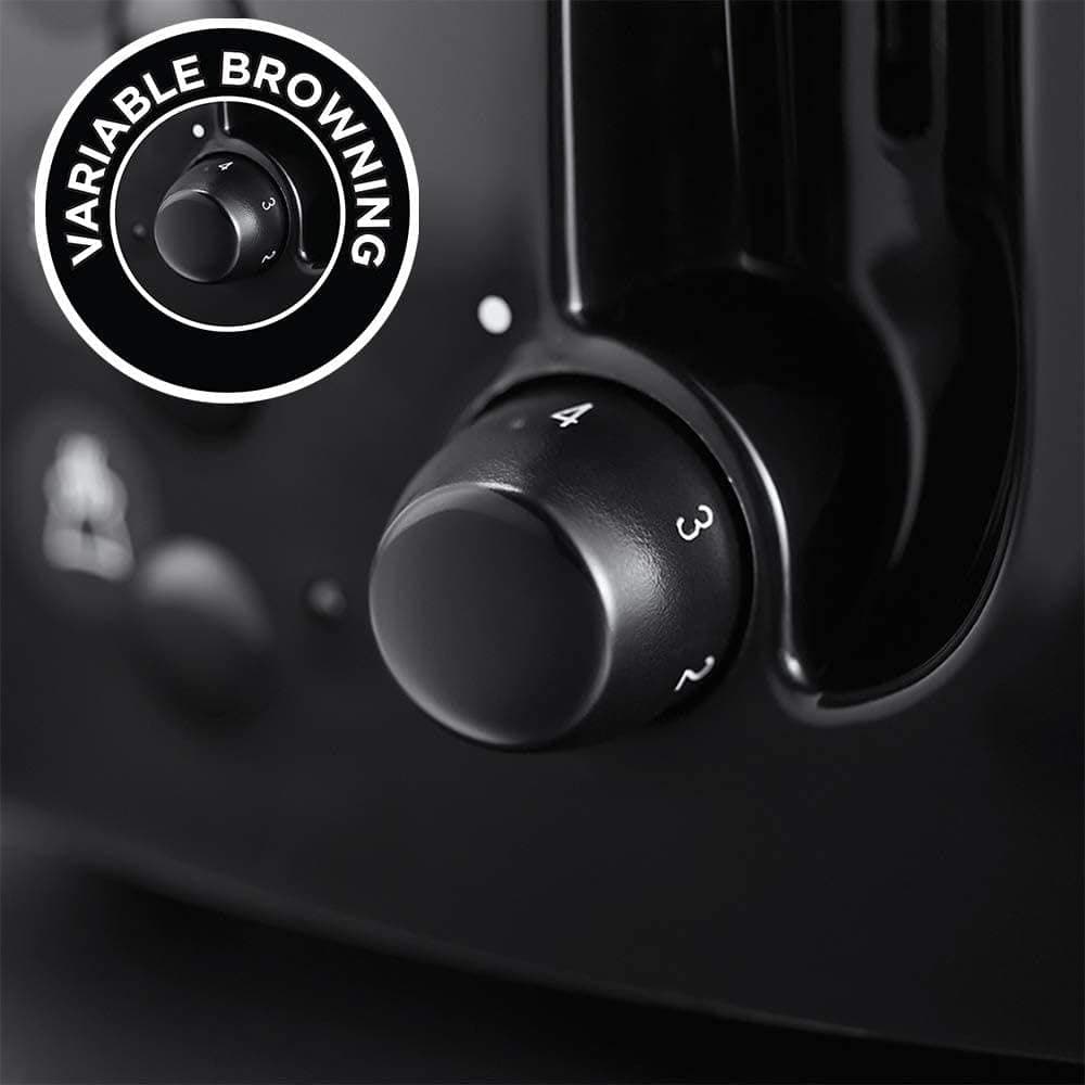 Russell Hobbs Textures 2 Slice Toaster (Extra Wide Slots, 6 Browning levels, Frozen, cancel & reheat function with indicator lights, Removable crumb tray, 850W, Black matt & high gloss finish) 21641 — view 3