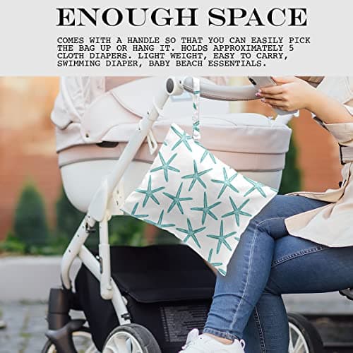 zcyxuuw Wet Dry Bag for Swimsuit, Travel, Beach, Pool, Diapers, Dirty Yoga Gym Clothes, Makeup, Waterproof Reusable Beach Bag with Ocean Decor Starfish Sea Horse Anchor — view 2